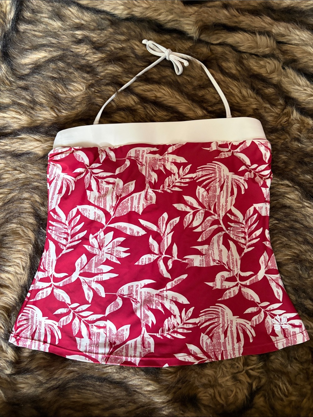 Hapari Red & White Tropical Halter Tankini Top Size XL
